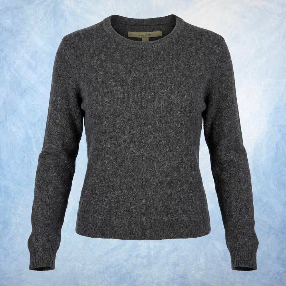 Enza Costa Charcoal Gray Cotton Cashmere Crew Neck Sweater Womens Small USA